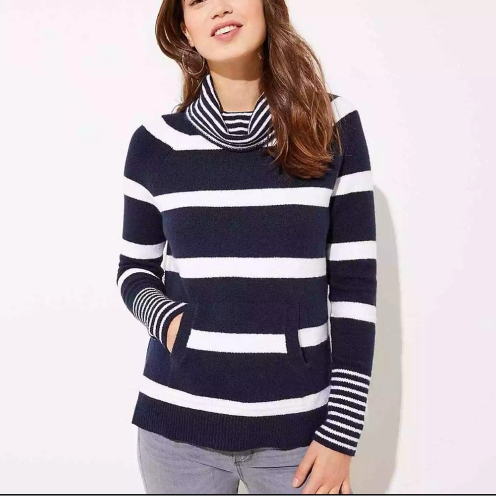LOFT Striped Cowl Neck Pocket Sweater